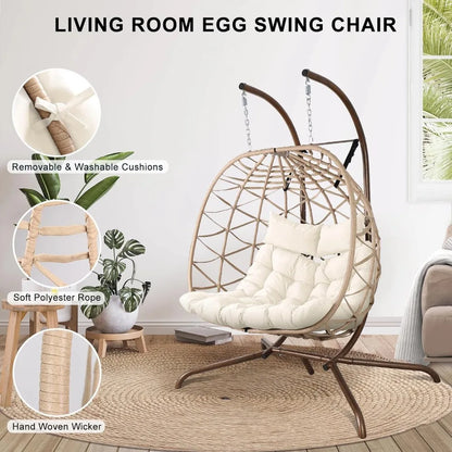 Outdoor Egg Swing Chair with Stand, 2 Person Patio Swing Chairs with