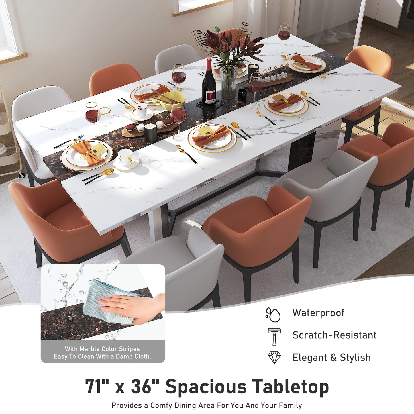 71" Large Luxurious Rectangular Dining Table for 6 8 10 People,