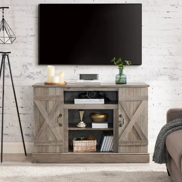 American retro TV Stand Farmhouse Classic Media TV Stand Antique Entertainment for TV up to 50" with Open and Closed Storage Space, Gray Wash, 47"W*15.5"D*30.75"H