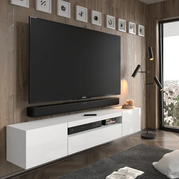 AURA 200 TV STAND / 78,74 in white matt / white gloss + LED RGB