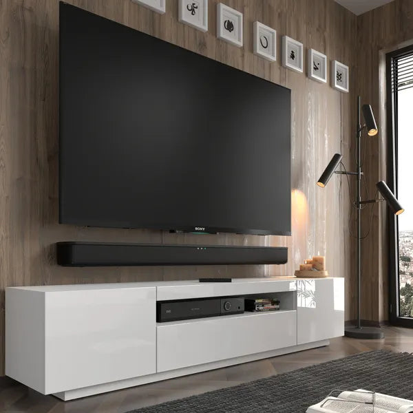 AURA 200 TV STAND / 78,74 in white matt / white gloss + LED RGB