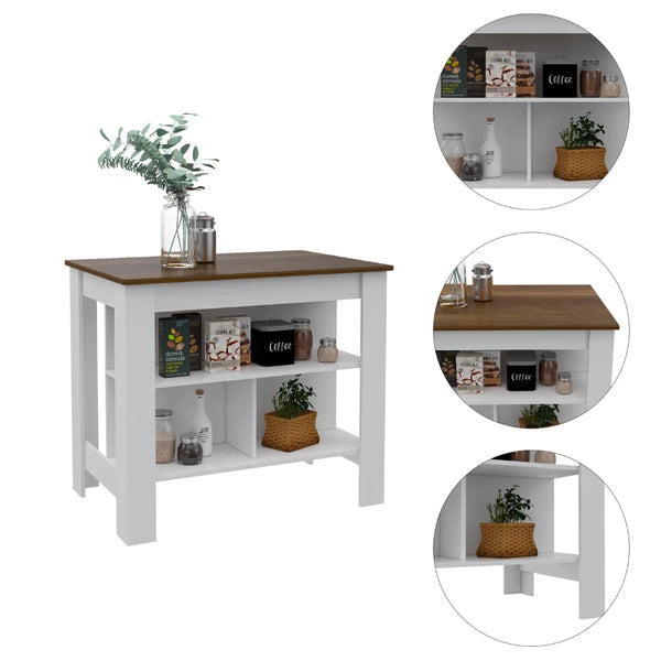 Austin 2 Piece Kitchen Set, Upper Wall Cabinet + Kitchen Island , White /Walnut