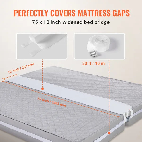 Bed Bridge King Bed Converter Kit Metal Buckle and Storage Bag 75"L x 10"W