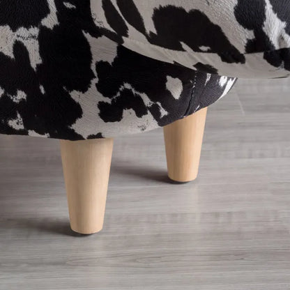 Black and White Velvet Cow-Shaped Ottoman, Cute Wood Foot Stool Shoes Changing Seat with Cushioned for Adult Living Room, Bedroom, Nursery Gameroom, Playroom, Porch Furniture