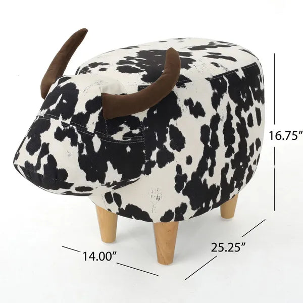 Black and White Velvet Cow-Shaped Ottoman, Cute Wood Foot Stool Shoes Changing Seat with Cushioned for Adult Living Room, Bedroom, Nursery Gameroom, Playroom, Porch Furniture