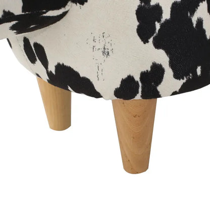 Black and White Velvet Cow-Shaped Ottoman, Cute Wood Foot Stool Shoes Changing Seat with Cushioned for Adult Living Room, Bedroom, Nursery Gameroom, Playroom, Porch Furniture