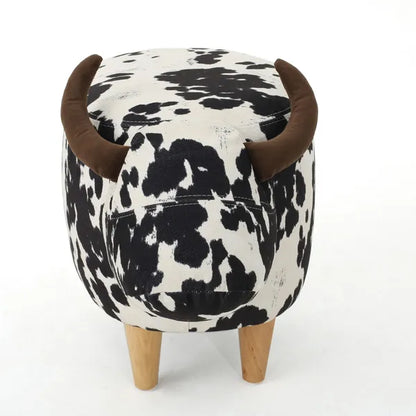 Black and White Velvet Cow-Shaped Ottoman, Cute Wood Foot Stool Shoes Changing Seat with Cushioned for Adult Living Room, Bedroom, Nursery Gameroom, Playroom, Porch Furniture