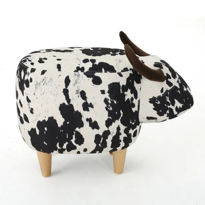 Black and White Velvet Cow-Shaped Ottoman, Cute Wood Foot Stool Shoes Changing Seat with Cushioned for Adult Living Room, Bedroom, Nursery Gameroom, Playroom, Porch Furniture