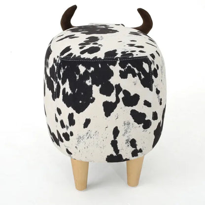 Black and White Velvet Cow-Shaped Ottoman, Cute Wood Foot Stool Shoes Changing Seat with Cushioned for Adult Living Room, Bedroom, Nursery Gameroom, Playroom, Porch Furniture