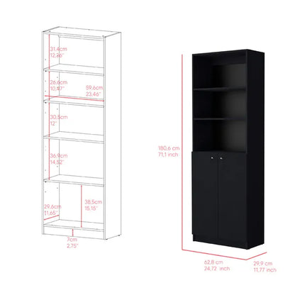 Bookcase Dual-Door Benzoni, Office, Black