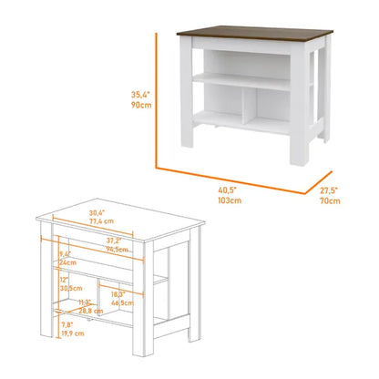 Caledon 2 Piece Kitchen Set, Kitchen Island + Upper Wall Cabinet , White /Walnut