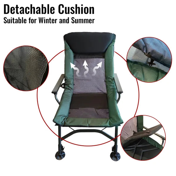 Camping Lounge Chair, Portable Folding Reclining Camping Chair with Adjustable backrest for Indoor and Outdoor Camping Beach Hiking Fishing, Green+black