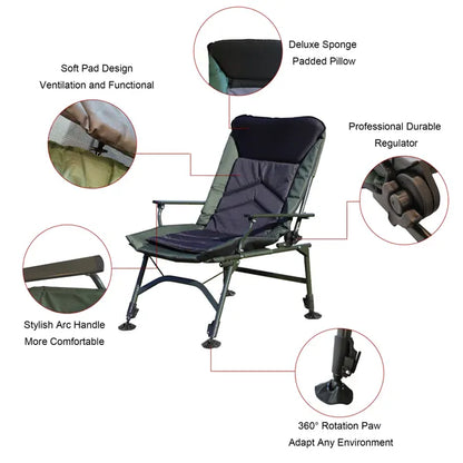 Camping Lounge Chair, Portable Folding Reclining Camping Chair with Adjustable backrest for Indoor and Outdoor Camping Beach Hiking Fishing, Green+black