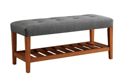 Charla Gray Fabric & Oak Finish Bench