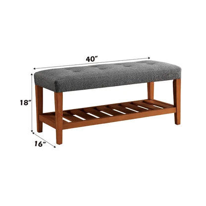 Charla Gray Fabric & Oak Finish Bench