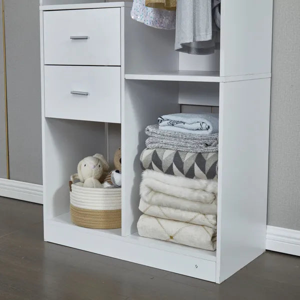 Closet Organizer System, Closet System with Drawers, Clothes Organizer with Closet Shelves Wall Mounted, White Wardrobe Closet with Clothing Racks for Hanging Clothes(32"W x 16"D x 71"H)