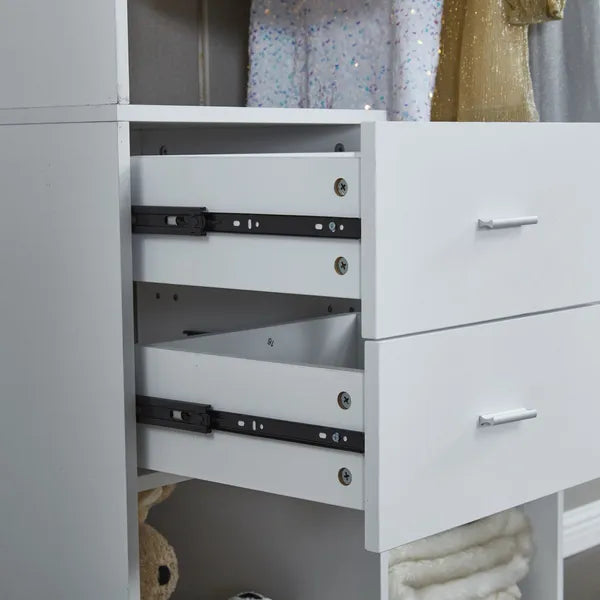 Closet Organizer System, Closet System with Drawers, Clothes Organizer with Closet Shelves Wall Mounted, White Wardrobe Closet with Clothing Racks for Hanging Clothes(32"W x 16"D x 71"H)