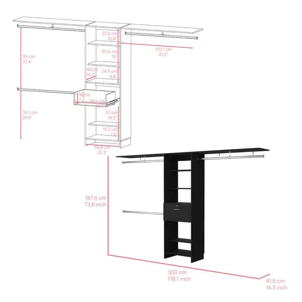 Closet System Ashland, Five Shelves, Black Wengue Finish