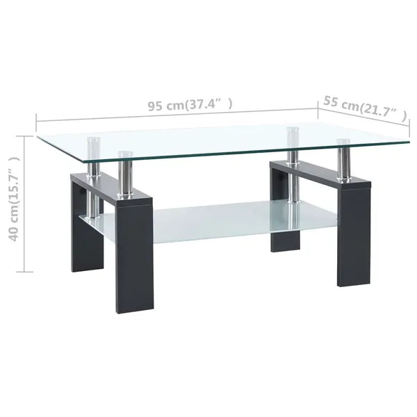 Coffee Table Gray and Transparent 37.4"x21.7"x15.7" Tempered Glass