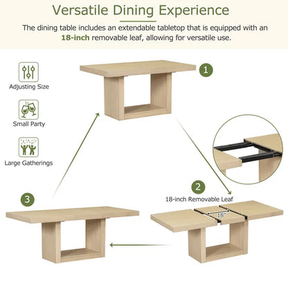 Contemporary 6-Pcs 78 inch Extendable Pedestal Dining Table Set with 18 inch Removable Leaf and Dining Bench, 4 Upholstered Dining Chairs