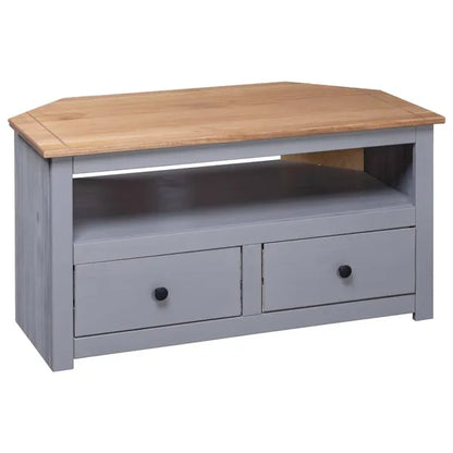 Corner TV Stand Gray 36.6"x19.3"x19.3" Solid Pine Panama Range