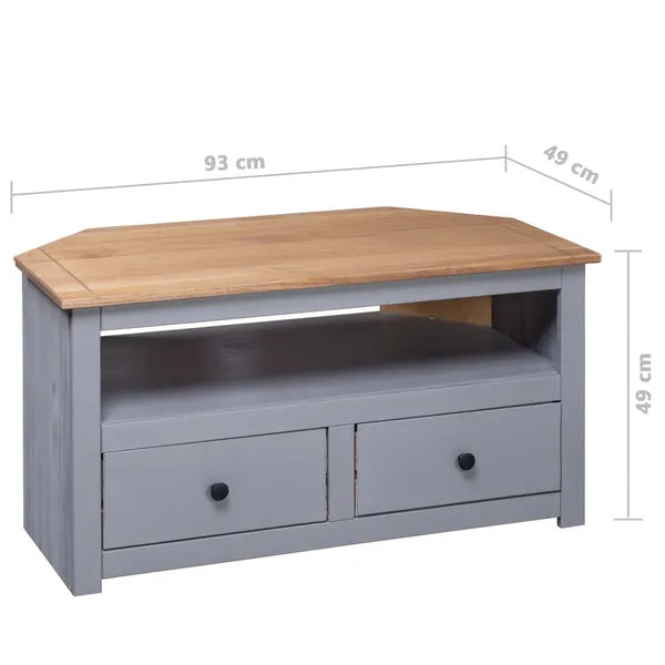 Corner TV Stand Gray 36.6"x19.3"x19.3" Solid Pine Panama Range