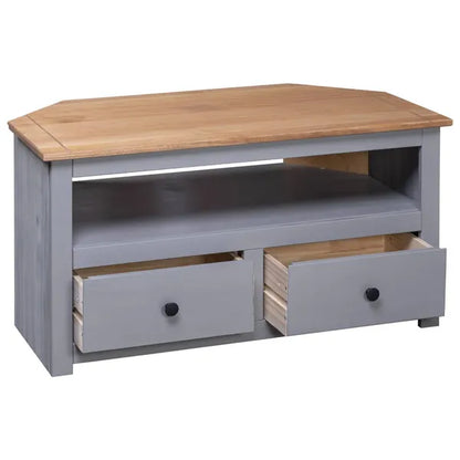 Corner TV Stand Gray 36.6"x19.3"x19.3" Solid Pine Panama Range