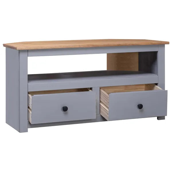 Corner TV Stand Gray 36.6"x19.3"x19.3" Solid Pine Panama Range