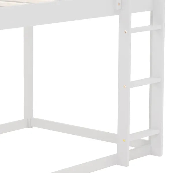 Cozy Twin-Over-Twin Low Bunk House Bed, Includes Ladder, Crisp White Finish