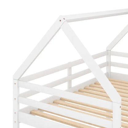 Cozy Twin-Over-Twin Low Bunk House Bed, Includes Ladder, Crisp White Finish