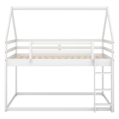 Cozy Twin-Over-Twin Low Bunk House Bed, Includes Ladder, Crisp White Finish