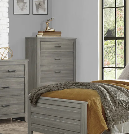 Dark Gray Finish Transitional Look 1pc Chest of 5 Drawers Industrial Rustic Modern Style Bedroom Furniture