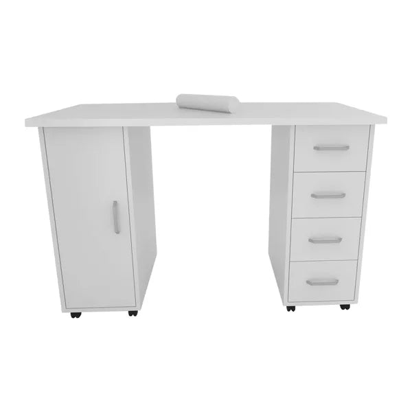 Double Edged Manicure Nail Table with Drawer White