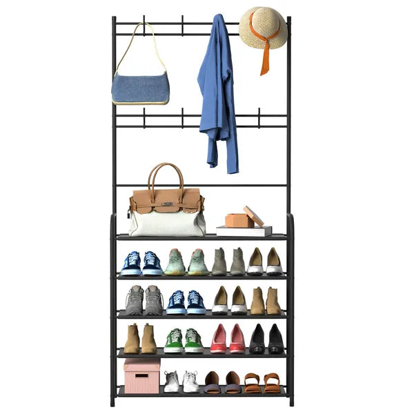 SALEEntryway Coat Hat Rack Shoe Storage Shelf Shoe Rack Freestanding Hall Tree Garment Hanger Stand Clothes Shoe Organizer Combo