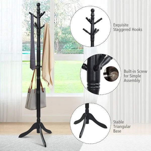 Entryway Height Adjustable Coat Stand with 9 Hooks