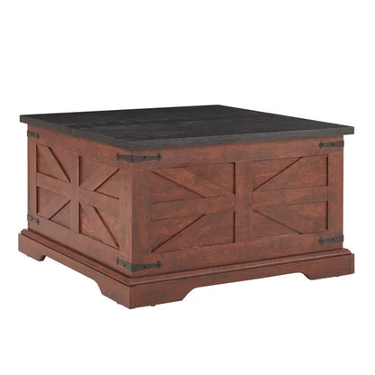 Farmhouse Coffee Table, Square Wood Center Table with Large Hidden Storage Compartment for Living Room, Barn design Center Table Rustic Cocktail Table with Hinged Lift Top for Home L31.5''*W31.5''*H18