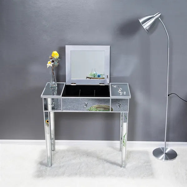 FCH 80*38*76cm MDF With Mirror Surface; The Desktop Can Be Flipped And One Pumped Computer Desk Silver