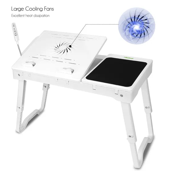 SALEFoldable Laptop Table Bed Notebook Desk with Cooling Fan Mouse Board LED light 4 xUSB Ports Breakfast Snacking Tray