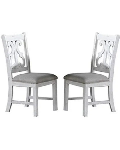 Formal Classic Crafted Design Set of 2 Chairs Wooden Cushion Seat Distressed paint Chairs