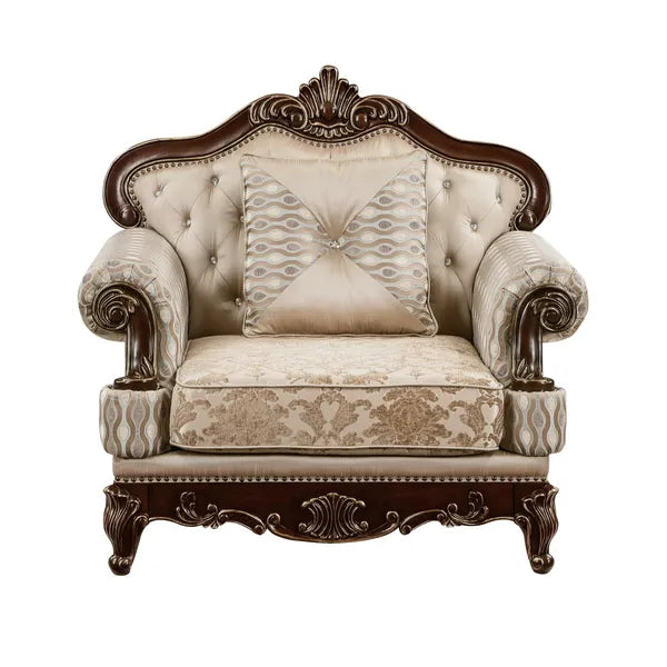 Formal Traditional Luxury Chair Cherry Finish with Gold Tipping Solid Wood Living Room Furniture 1pc