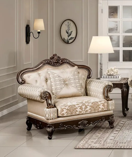 Formal Traditional Luxury Chair Cherry Finish with Gold Tipping Solid Wood Living Room Furniture 1pc