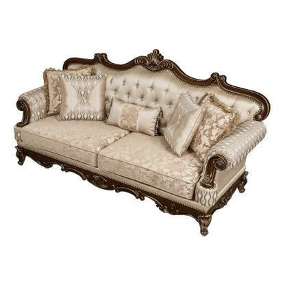 Formal Traditional Luxury Sofa Cherry Finish with Gold Tipping Solid Wood Living Room Furniture 1pc