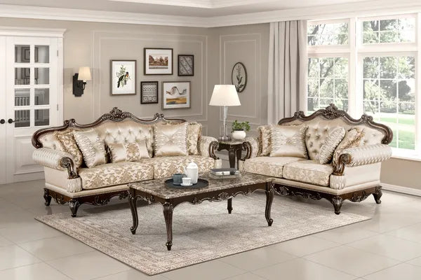 Formal Traditional Luxury Sofa Cherry Finish with Gold Tipping Solid Wood Living Room Furniture 1pc