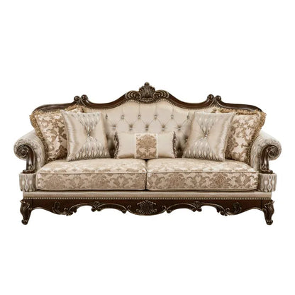 Formal Traditional Luxury Sofa Cherry Finish with Gold Tipping Solid Wood Living Room Furniture 1pc