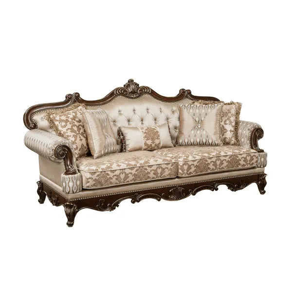 Formal Traditional Luxury Sofa Cherry Finish with Gold Tipping Solid Wood Living Room Furniture 1pc