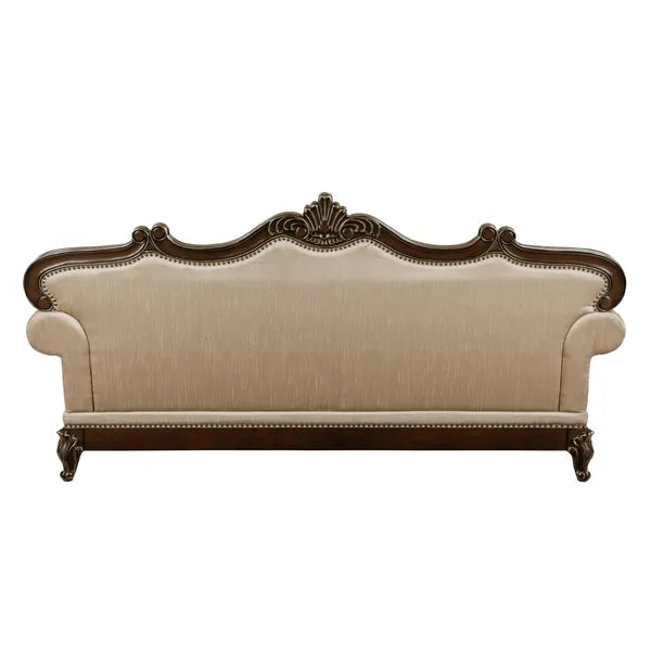 Formal Traditional Luxury Sofa Cherry Finish with Gold Tipping Solid Wood Living Room Furniture 1pc