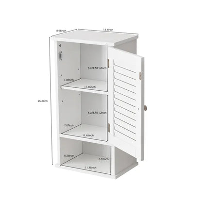 FRALIMK Medicine Cabinet, Hanging Cabinet with 3 Tiers, Single Louvered Door, Slim Wall cabinet for Home Bathroom Bedroom, White