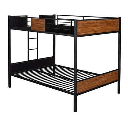 Full-over-full bunk bed modern style steel frame bunk bed with safety rail, built-in ladder for bedroom, dorm, boys, girls, adults