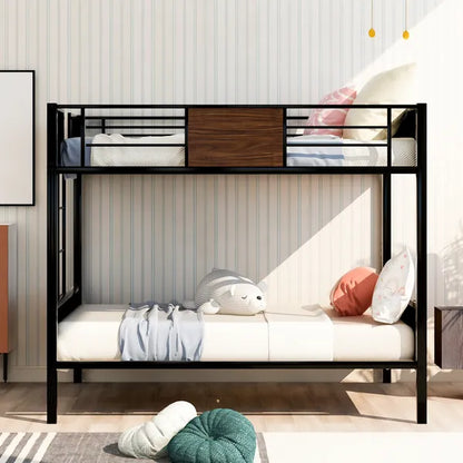 Full-over-full bunk bed modern style steel frame bunk bed with safety rail, built-in ladder for bedroom, dorm, boys, girls, adults