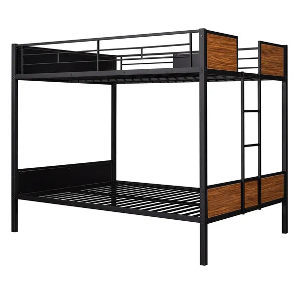 Full-over-full bunk bed modern style steel frame bunk bed with safety rail, built-in ladder for bedroom, dorm, boys, girls, adults